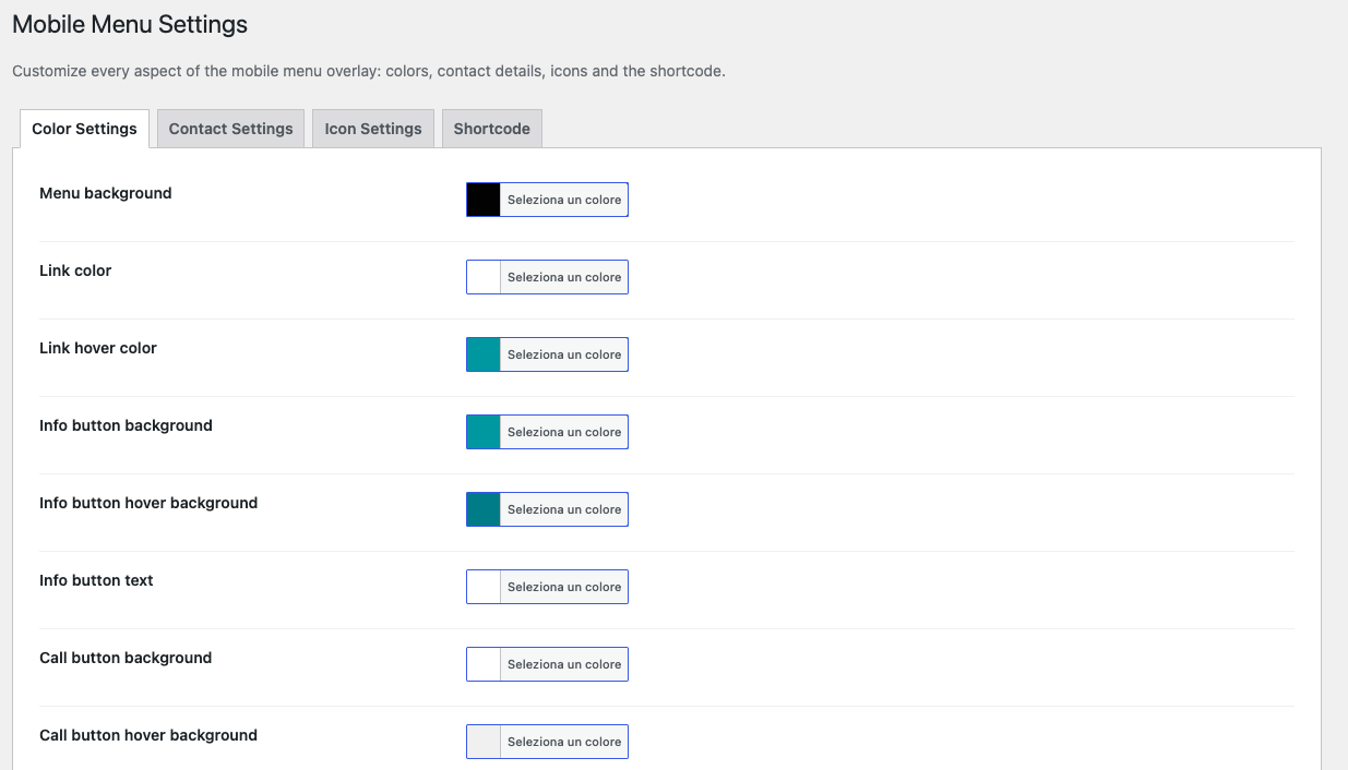 Color settings panel with 11 color pickers